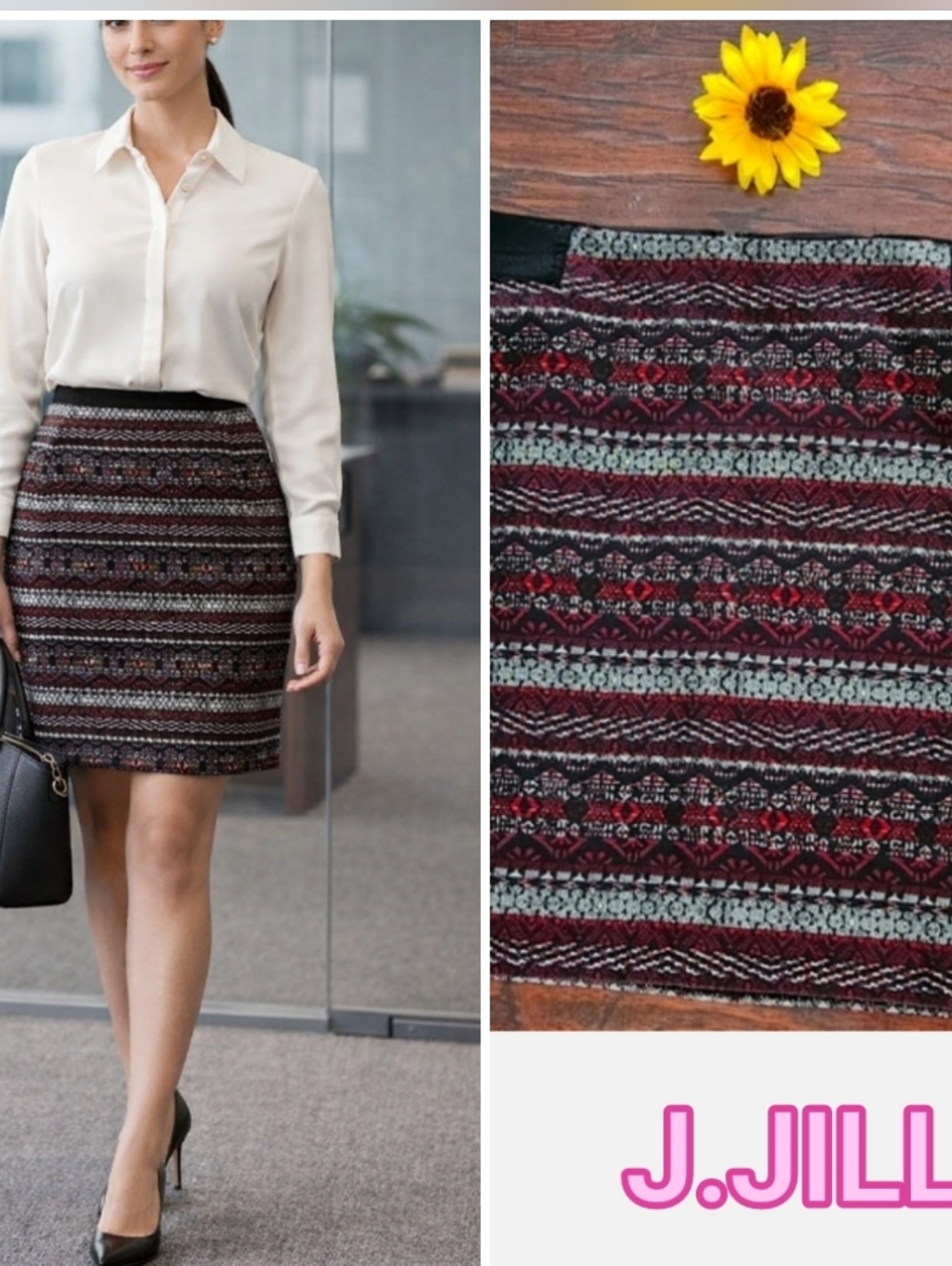 J. Jill Skirt Striped Aztec Tribal Straight Zipper Textured Pencil